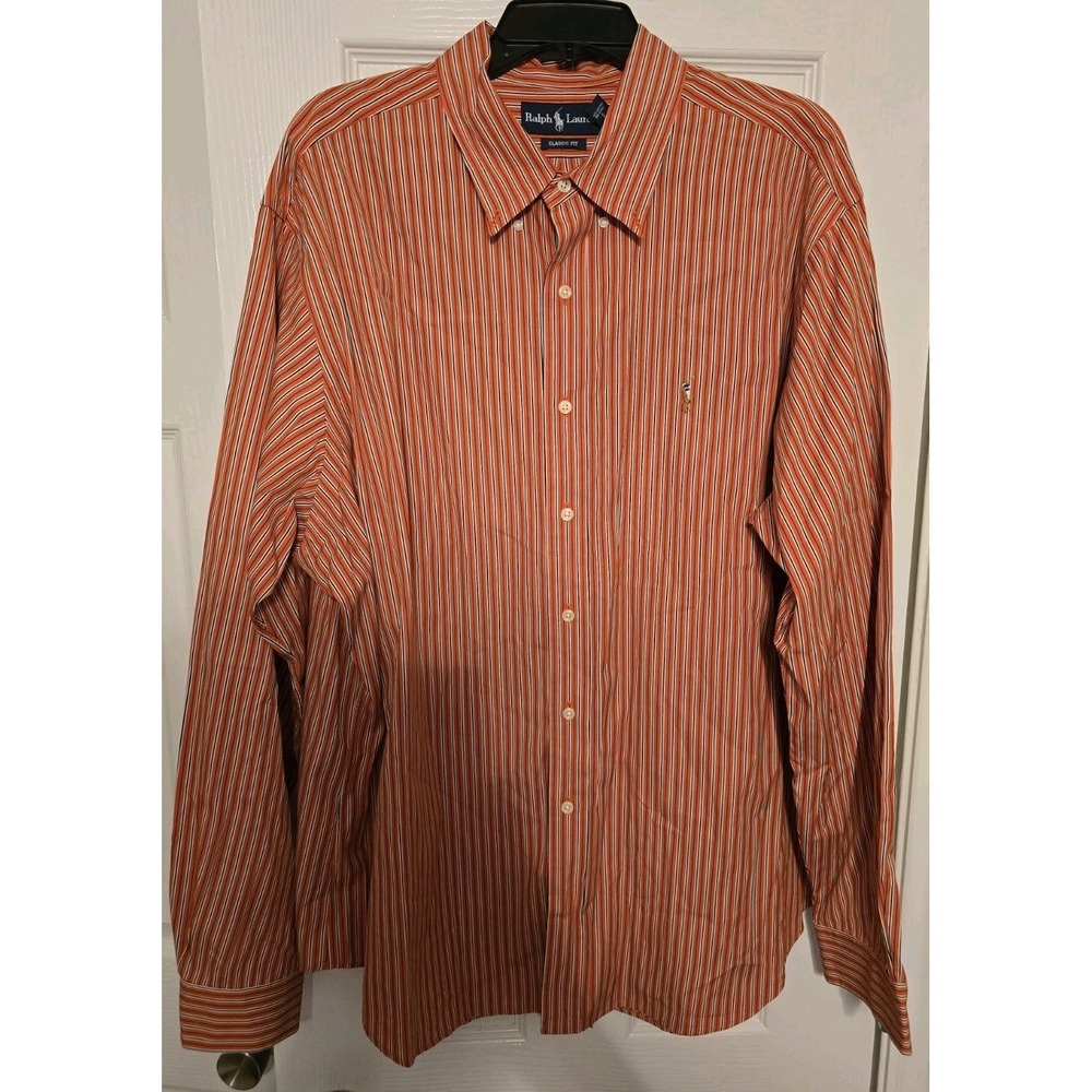 Polo Ralph Lauren Shirt Mens XXL Orange Button Down Long Sleeve Flesh Pony